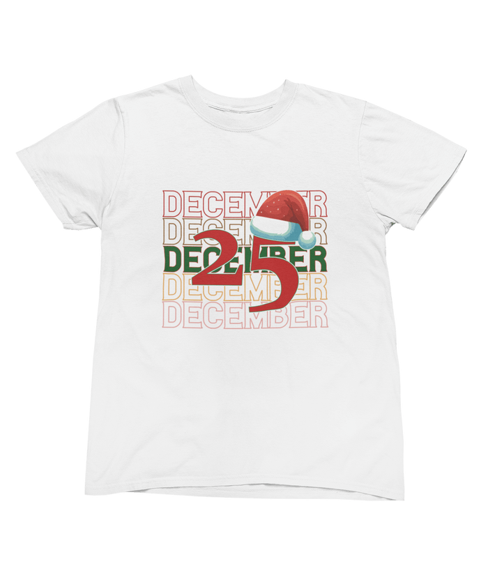 charcoal sweatshirt with stacked december christmas text and santa hat artwork