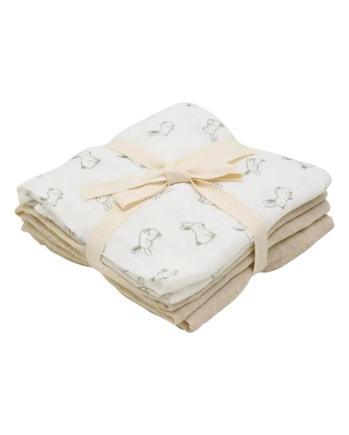 3 Pack, Organic Cotton Muslins, Bunny / Beige, 65 x 65 cm Blanket Pippi