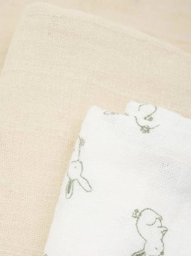 3 Pack, Organic Cotton Muslins, Bunny / Beige, 65 x 65 cm Blanket Pippi