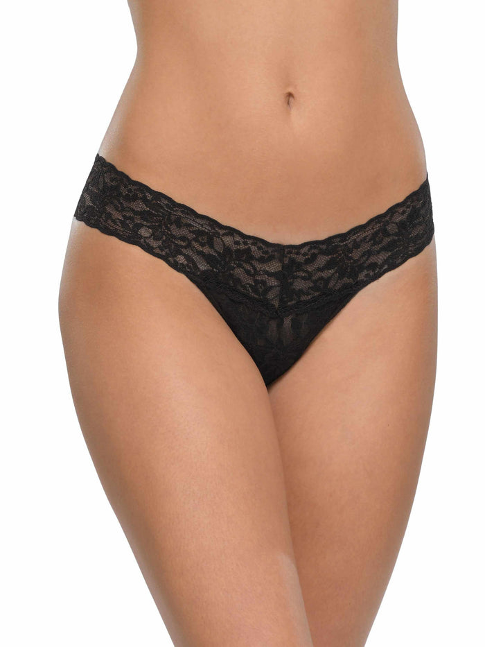 3 Pack Signature Lace® Low Rise Thongs Black - On Model Front View, No VPL | Hanky Panky