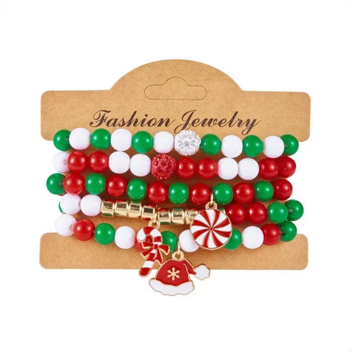 5-Piece Christmas Holiday Beaded Bracelet