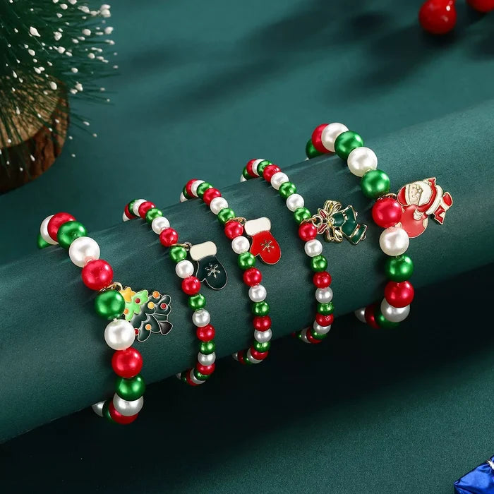 5 Piece Christmas Synthetic Pearl Bracelet