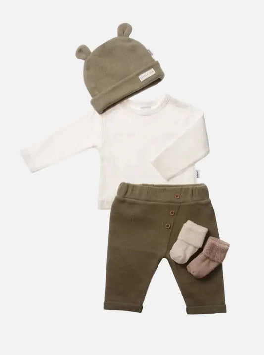 5-Piece Rib Knit Set With Olive Trousers Outift Liliput