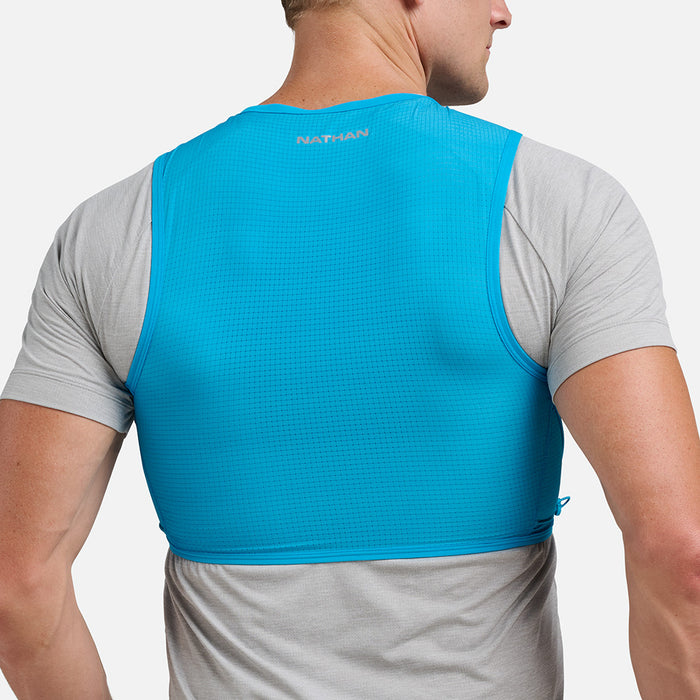 color:Electric Blue/Reflective Silver||seo: AeroZip 1 Liter Unisex Hydration Race Vest - Electric Blue/Reflective Silver - On Model - Back View