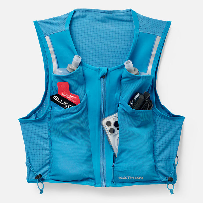 color:Electric Blue/Reflective Silver||seo: AeroZip 1 Liter Unisex Hydration Race Vest - Electric Blue/Reflective Silver - Showcasing Multiple Front Pockets That Can Be Used For Phones, Sunglasses, Flasks & More