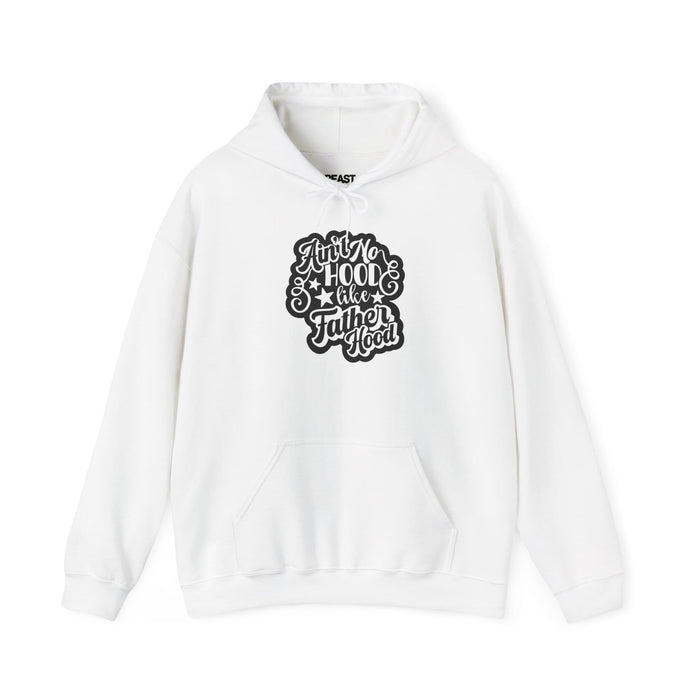 dark heather hoodie with ain't no hood like fatherhood funny dad slogan design