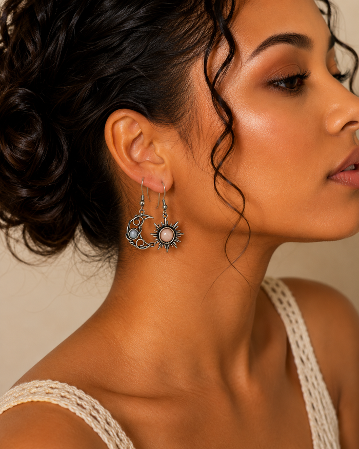 Alloy Moon & Sun Dangle Earrings
