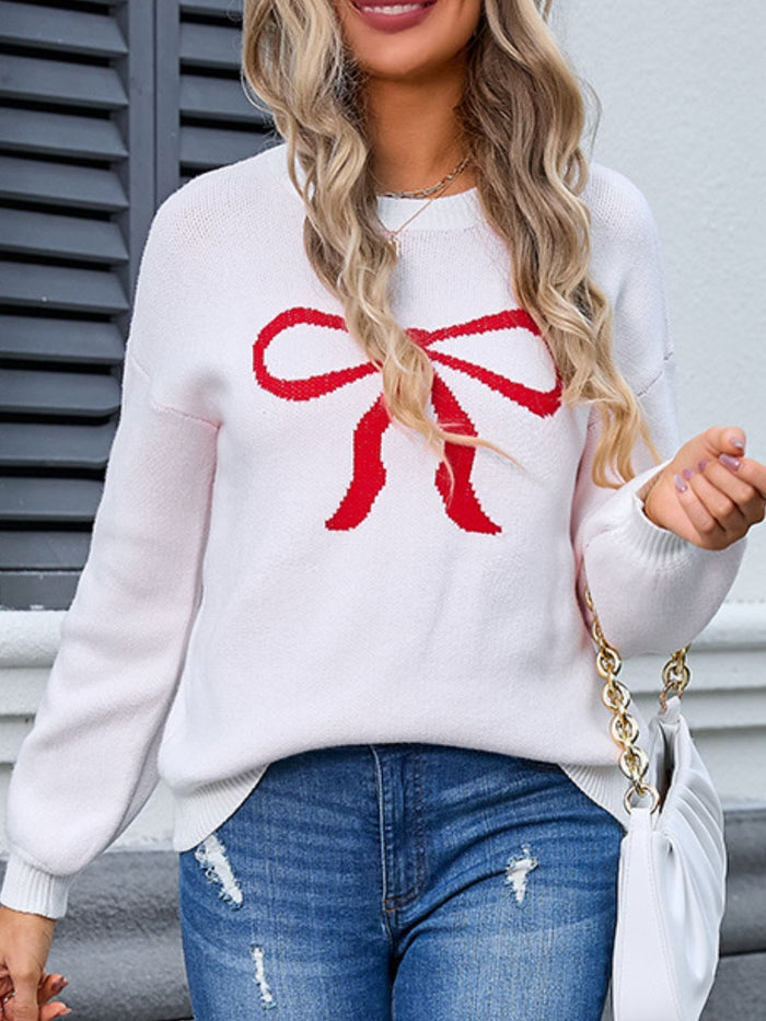 Angel Wings Bow Graphic Women's Casual Chic Sweater