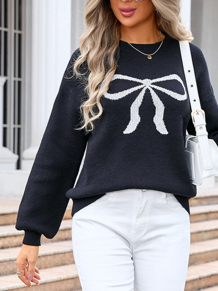 Angel Wings Bow Graphic Women's Casual Chic Sweater