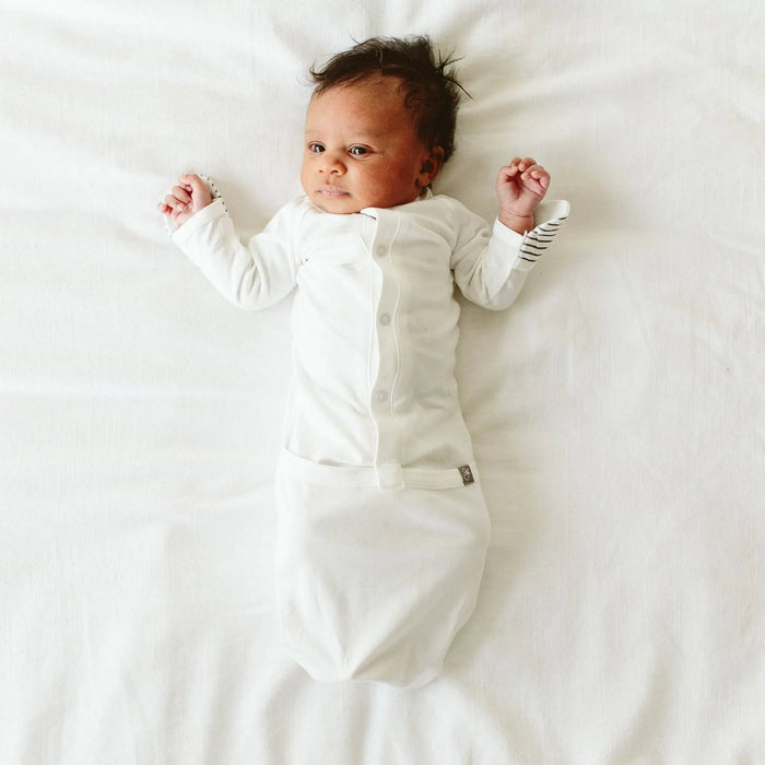Baby Sleeping Sack / Gown - White/Grey Stripe Sleeping Bag Goumikids