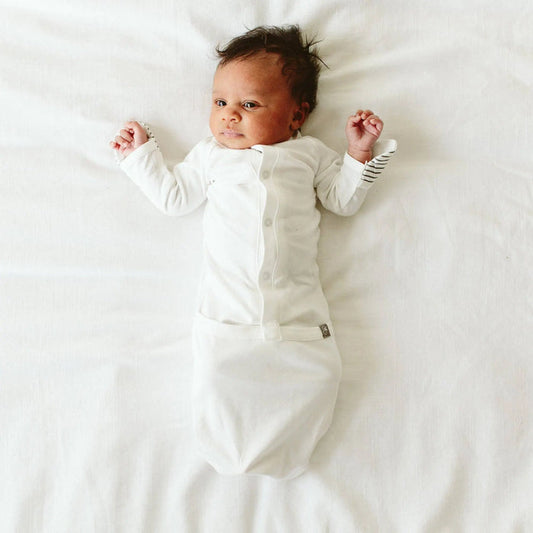 Baby Sleeping Sack / Gown - White/Grey Stripe Sleeping Bag Goumikids