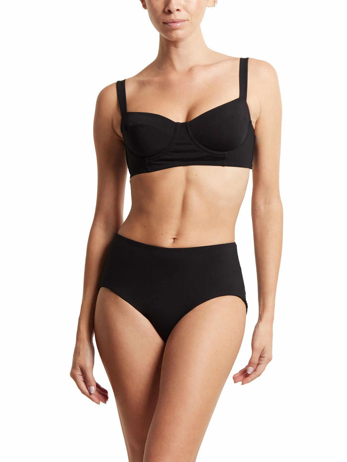 Black Balconette Bikini Top with High-Waist Bottom - Full Front On Model | Hanky Panky