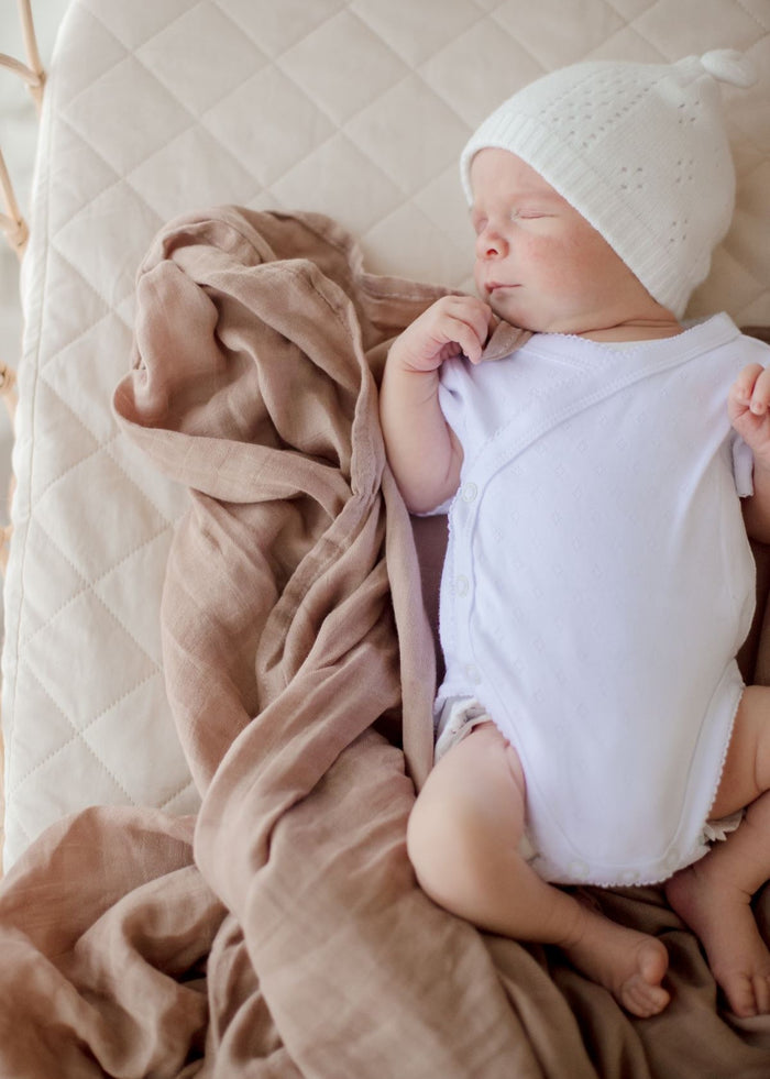 Bambella Bamboo Cotton Muslin Swaddle Wrap - Hazelnut