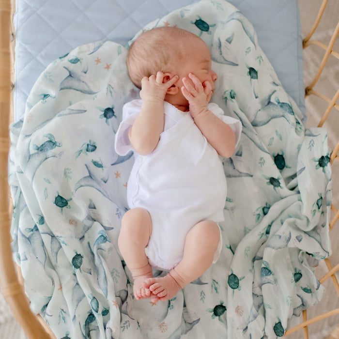 Bambella Bamboo Cotton Muslin Swaddle Wrap - Turtle Bay