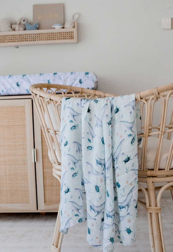 Bambella Bamboo Cotton Muslin Swaddle Wrap - Turtle Bay