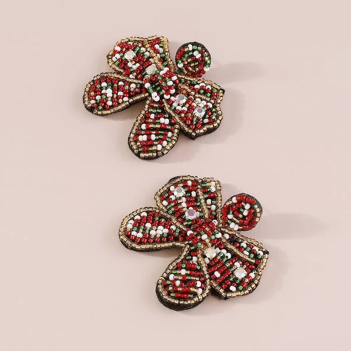 Beaded Bowknot Christmas Earrings