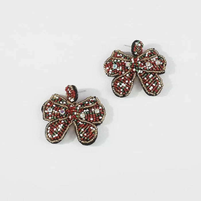 Beaded Bowknot Christmas Earrings