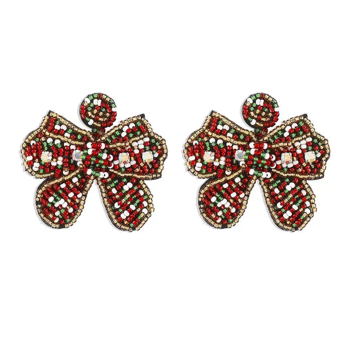 Beaded Bowknot Christmas Earrings