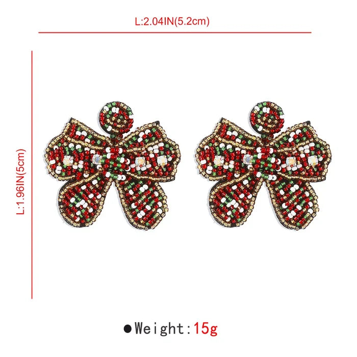 Beaded Bowknot Christmas Earrings