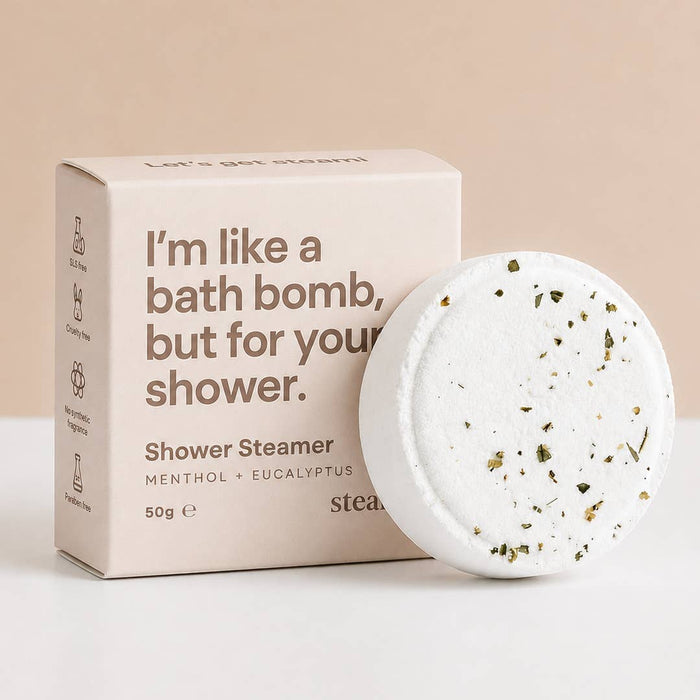 Beige 'I'm like a bath bomb, but for your shower' Shower Steamer Parent Gift Steami