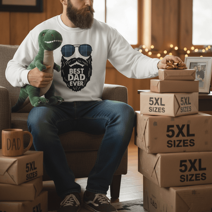 dark heather crewneck sweatshirt with best dad ever bearded aviator design for Father's Day gift