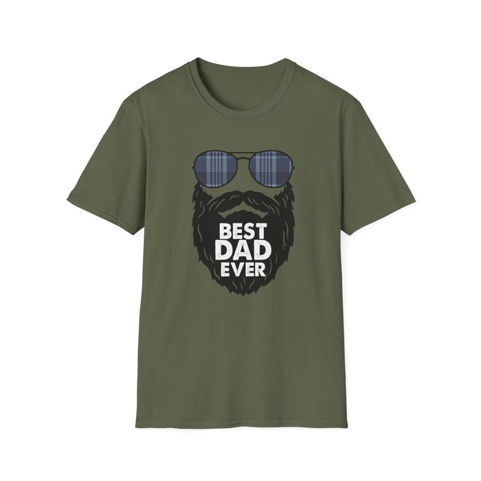 dark heather t-shirt with best dad ever beard aviators graphic