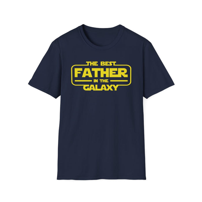 black t-shirt with best father in the galaxy funny dad design