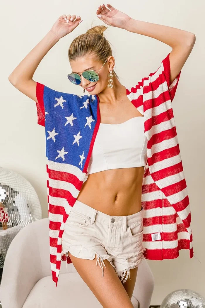 BiBi American Flag Low Gauge Knit Cardigan
