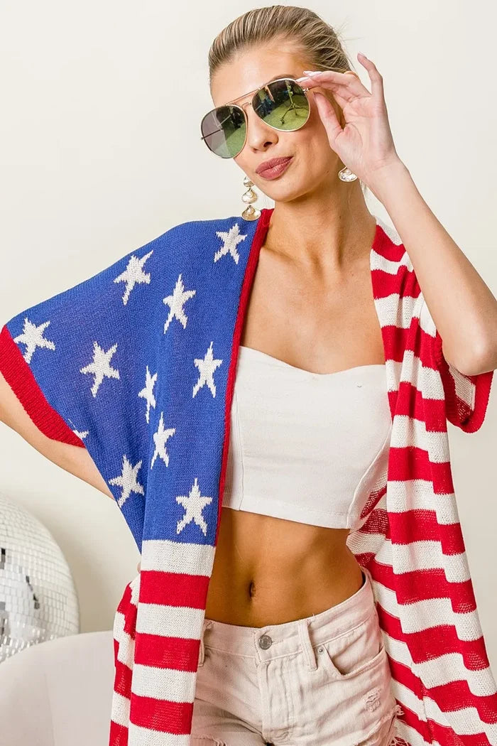 BiBi American Flag Low Gauge Knit Cardigan