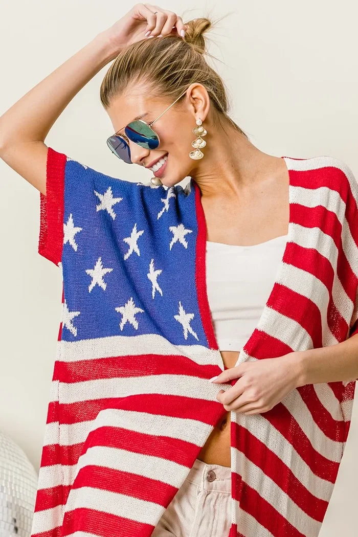 BiBi American Flag Low Gauge Knit Cardigan