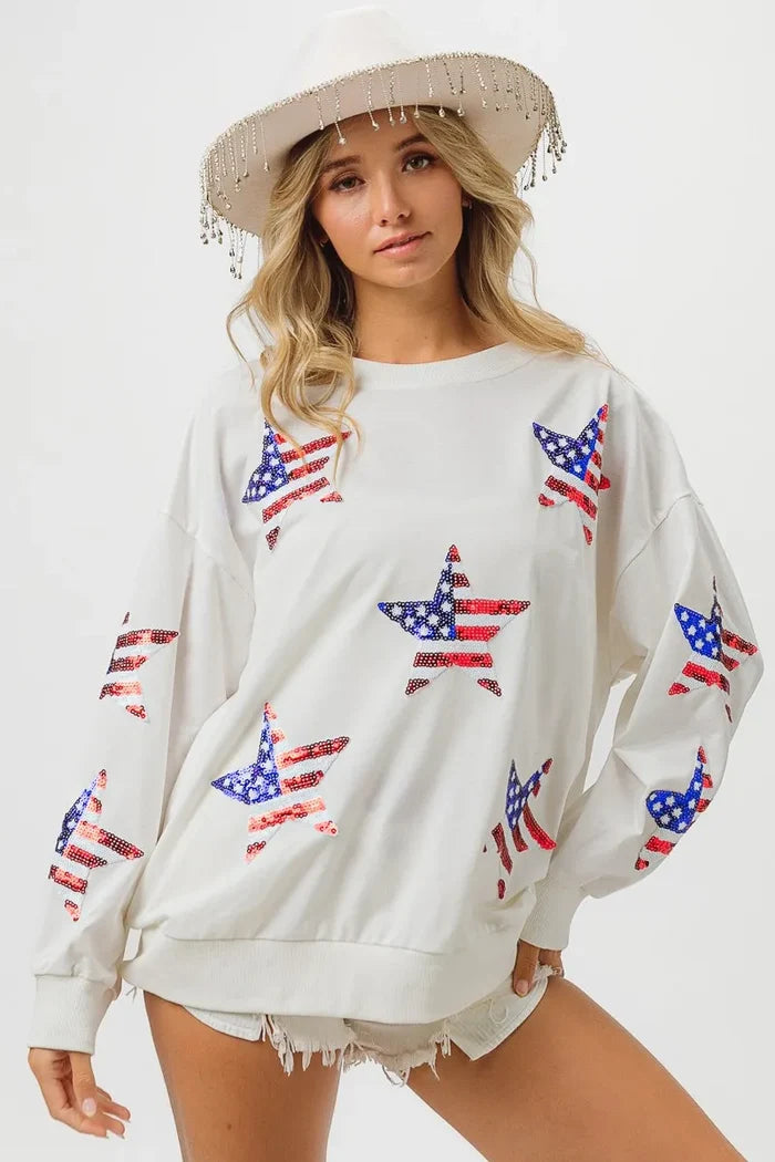 BiBi American Flag Sequin Star Sweatshirt