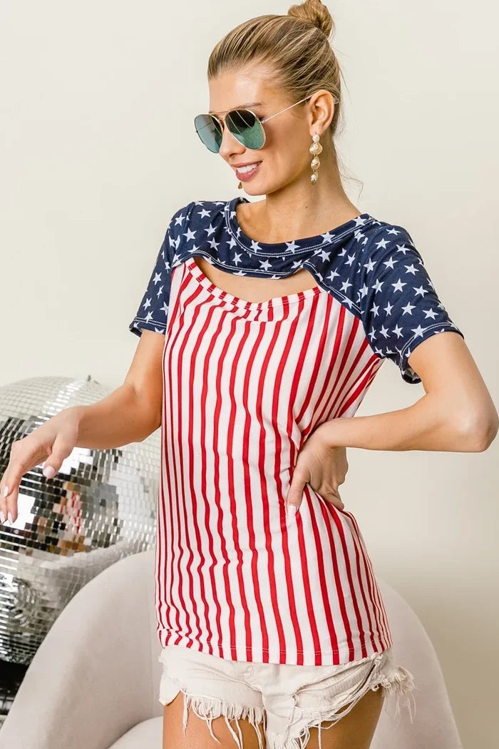 BiBi American Flag Theme Front Cut Out Top