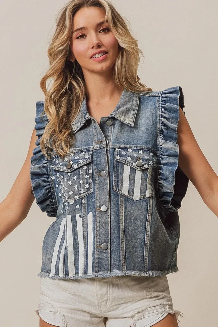 BiBi American Flag Washed Denim Jacket