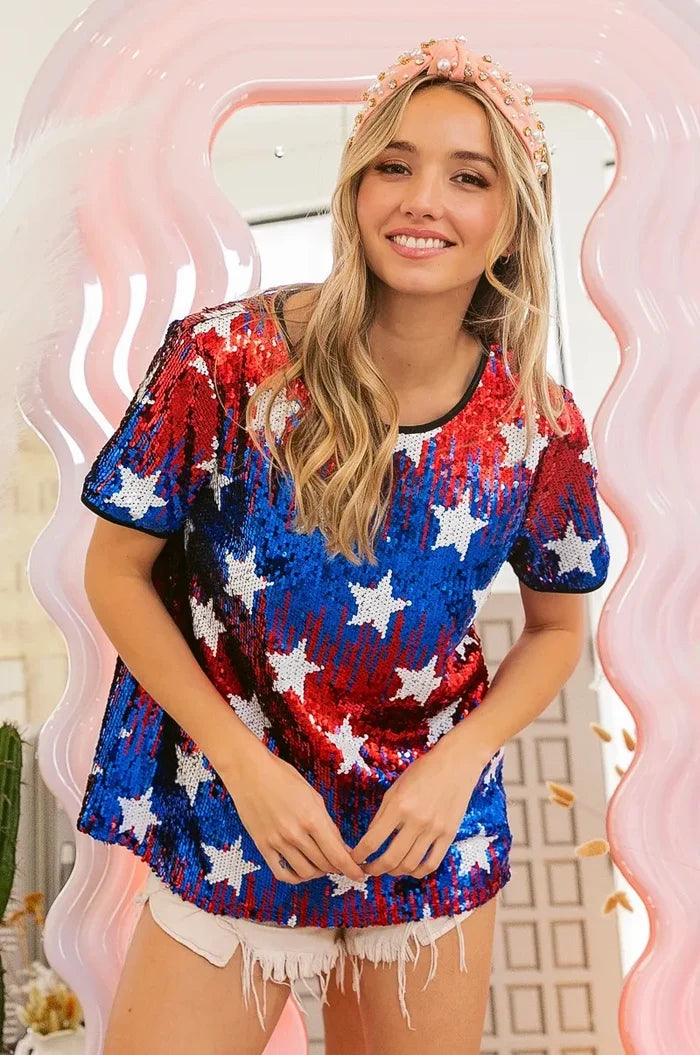 BiBi American Theme Star Pattern Sequin Top