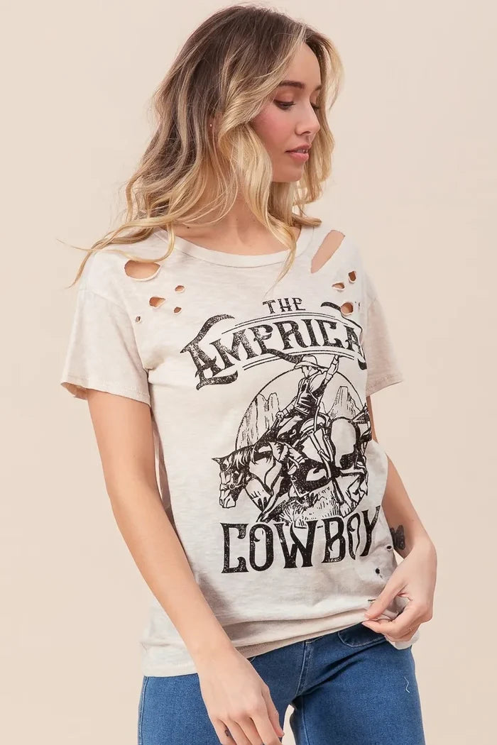 BiBi Cotton Slub Laser Top American Cow Boy Graphic