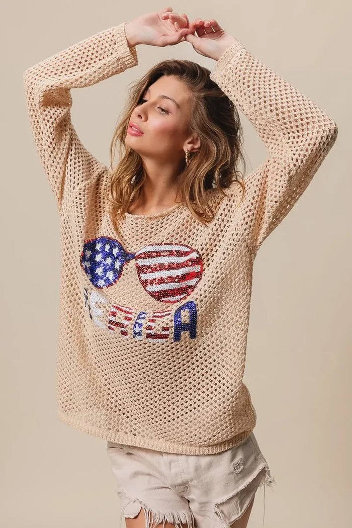 BiBi Sequin American Flag Sunglasses Knit