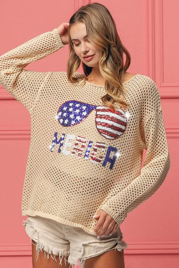 BiBi Sequin American Flag Sunglasses Knit
