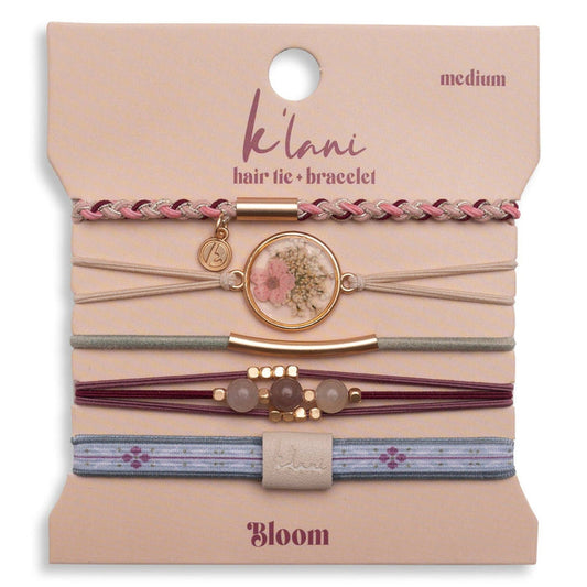 "Bloom" Maroon & Pink with Pressed Flowers Hair Tie Bracelets: Small - Olita Gifts & Goods