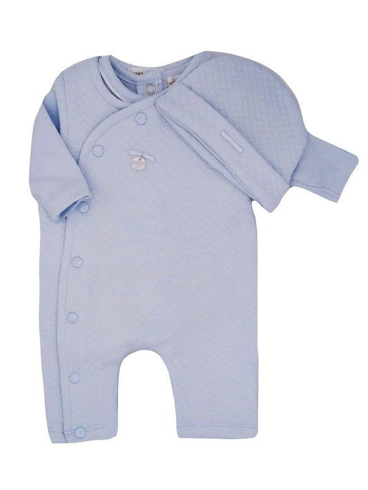 Blue Waffle Tiny Baby Body, Dungaree and Hat - Three Piece Set Outfit Mintini Baby