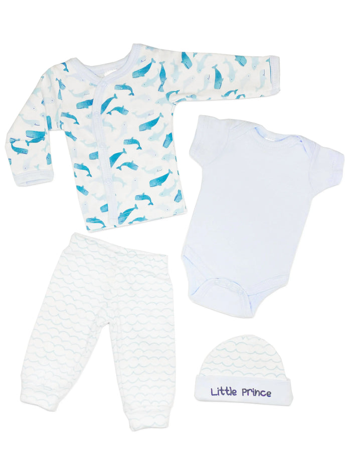 Blue Whale 4 piece set - Vest, Top, Trousers & Hat Outift Soft Touch