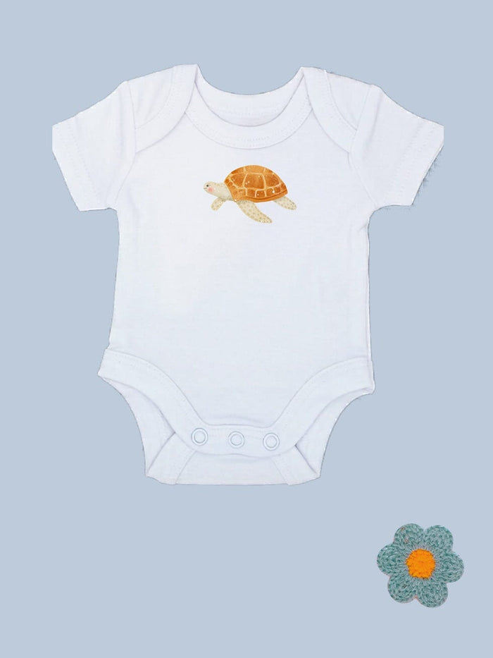 Blue zipped Sleepsuit & Turtle Motif Bodysuit Set. Sleepsuit / Babygrow Little Dreamer