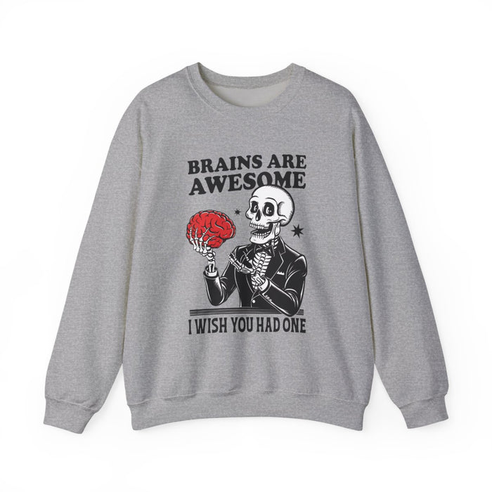 Brains Are Awesome Skeleton Halloween Sweatshirt - funny sweatshirt by Cheeky Business
