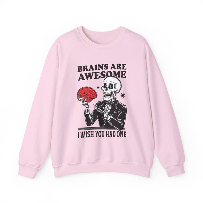Brains Are Awesome Skeleton Halloween Sweatshirt - funny sweatshirt by Cheeky Business