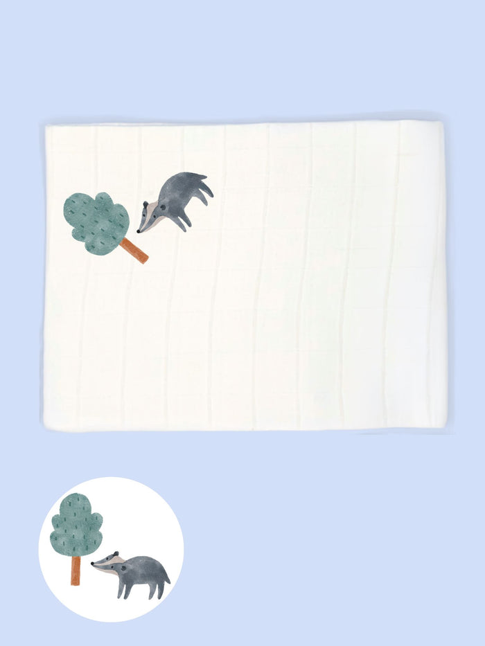 'Brave Badger & Clever Fox' 100% Pure Cotton Muslin - 70cm x 70cm - One Muslin Muslin Little Mouse Baby Clothing & Gifts