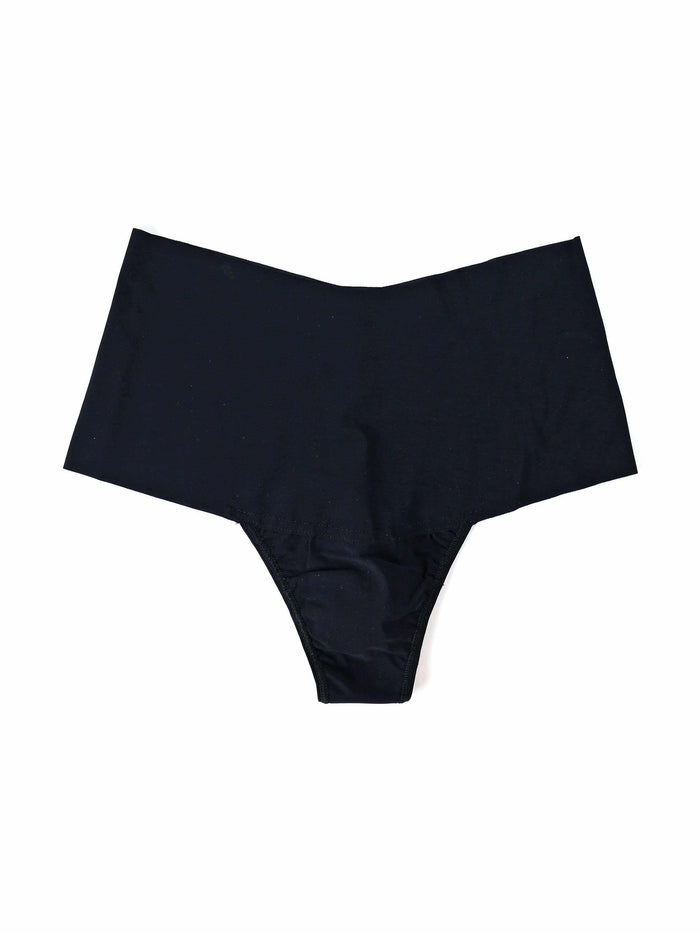 Black BreatheSoft™ High Rise Thong - Flat Lay, Seamless Microfiber | Hanky Panky