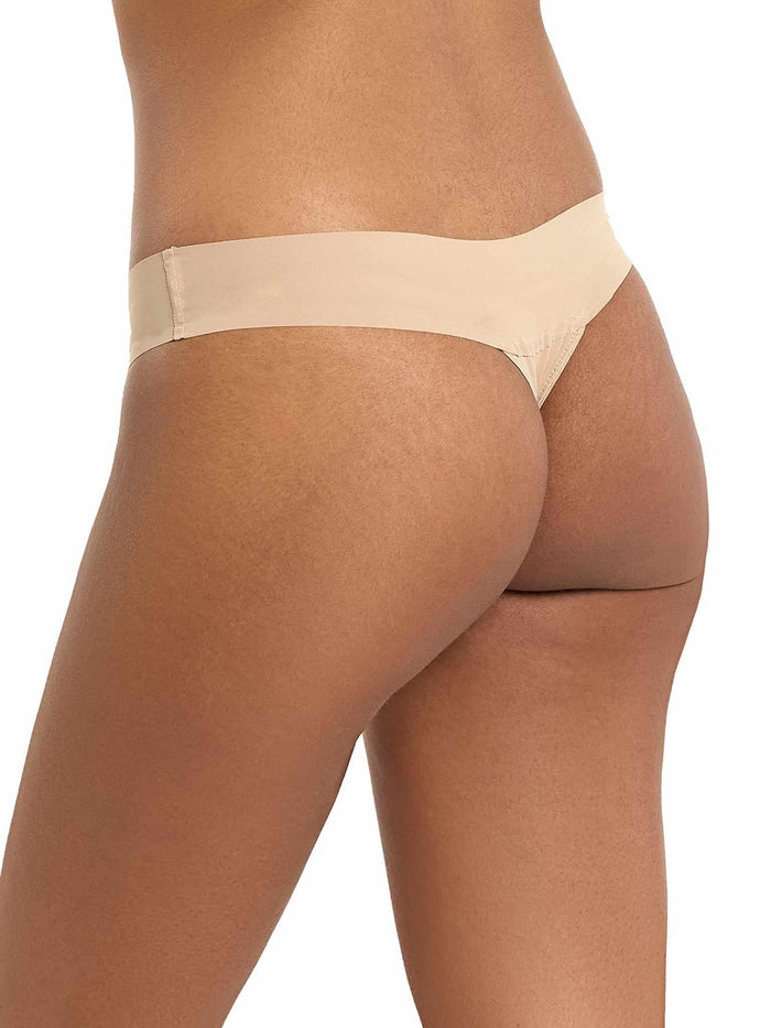 BreatheSoft™ Natural Rise Thong Taupe - Back Angle, Wide V-Waistband Comfortable Thong | Hanky Panky
