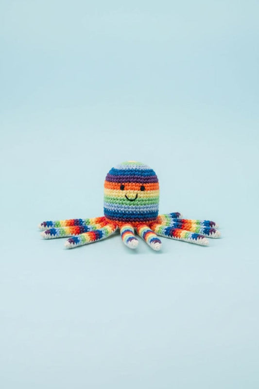 Bright Octopus Baby Rattle Fair Trade Crochet Organic Cotton Toy Best Years