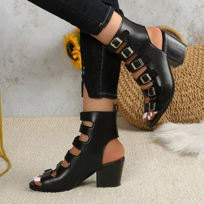 Buckle Block Heels Sandals