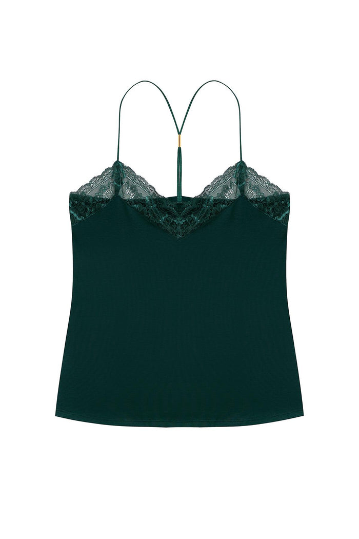 Camisole Spitzen-Top Hemdchen dunkelgrün aus Tencel von Coco Malou fair produziert