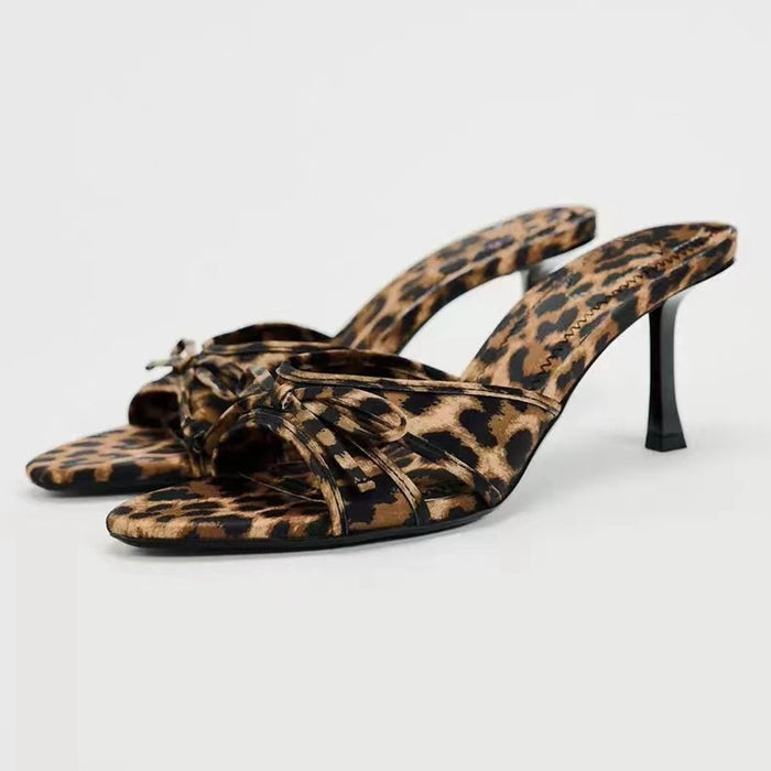 Chic Bow Leopard Print Kitten Heel Sandals - Trendy & Comfortable